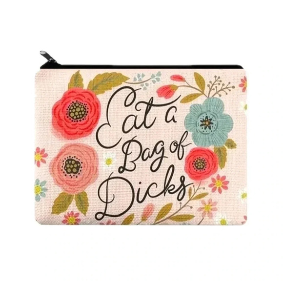 Cursive handwriting cute handbag clutch womens coin purse makeup bag funny eat - Picture 1 of 3